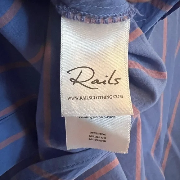 Rails | Blue Button Down Puff Sleeve Janae in Lima Stripe Sz M - Picture 9 of 12